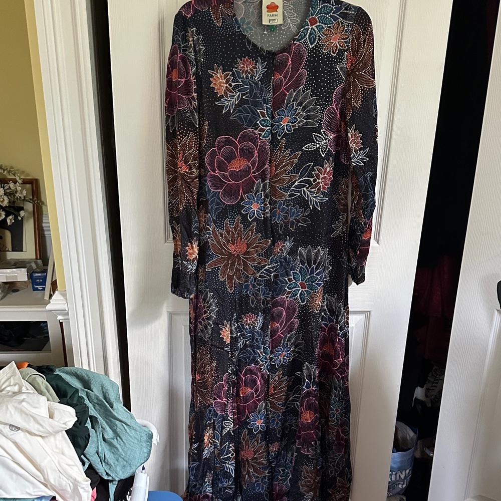 FARM Rio Black Floral Long-Sleeve Maxi Dress